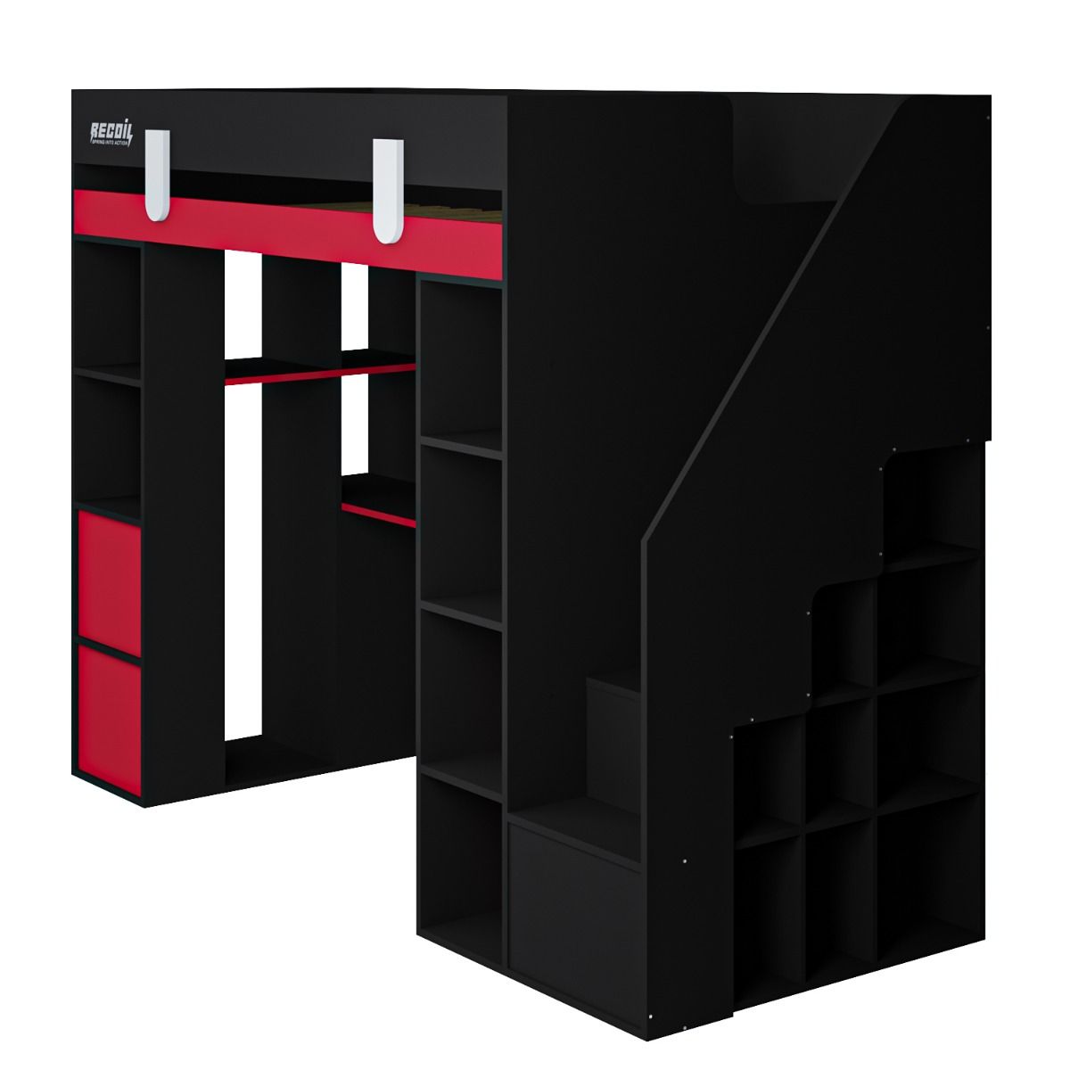 Recoil Blaze Staircase Gaming High Sleeper with Storage Black & Red