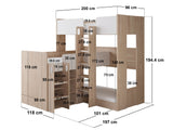 Flair Bode L-Shaped Triple Bunk Bed with Storage Shelves Oak & White
