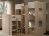 Flair Bode L-Shaped Triple Bunk Bed with Storage Shelves Oak & White