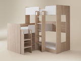 Flair Bode L-Shaped Triple Bunk Bed with Storage Shelves Oak & White