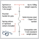 Body Revolution EZ 1" Super Curl Barbell Bar - 1.2m
