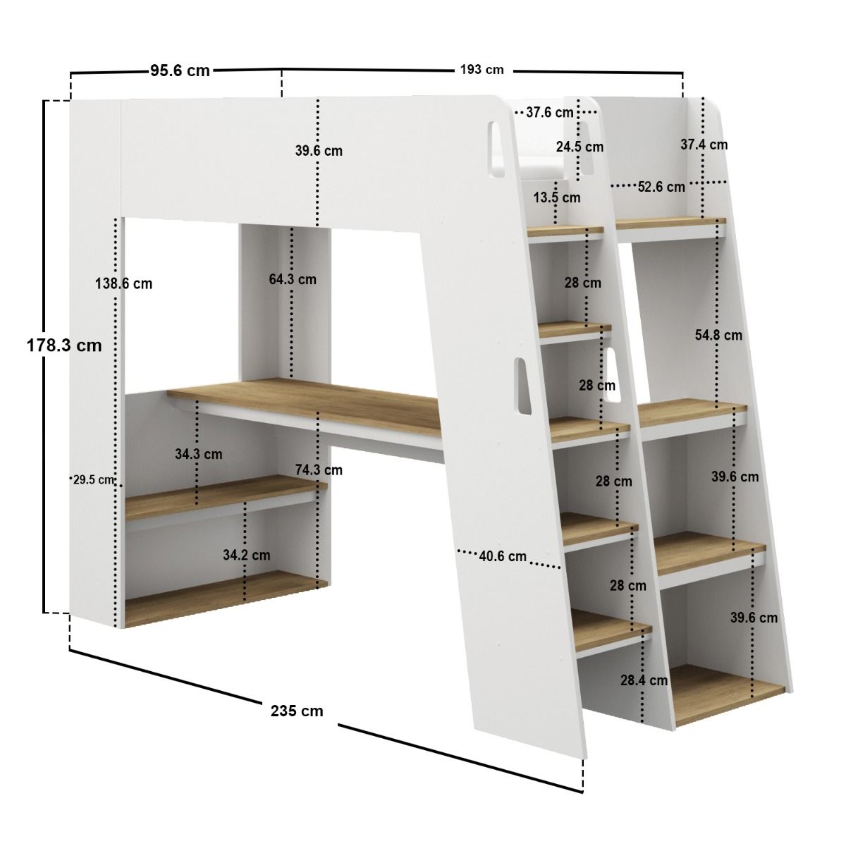 Flair Fern Staircase High Sleeper White & Oak