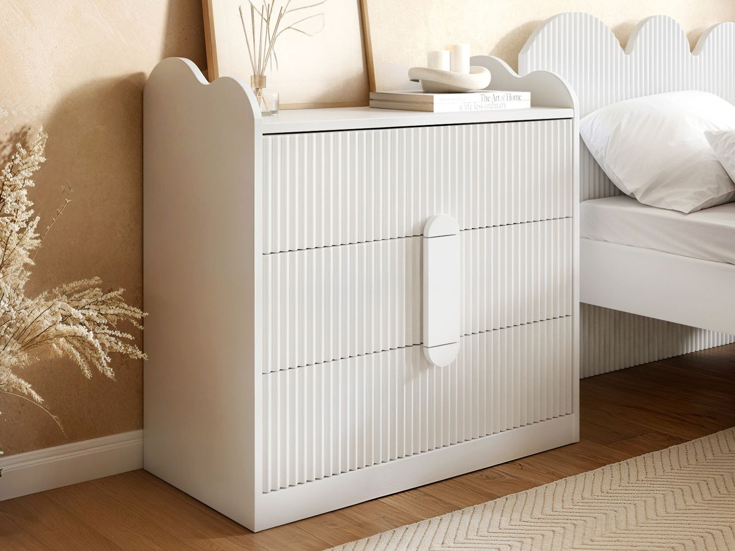 Flair Calista Ribbed Chest of 3 Drawers White