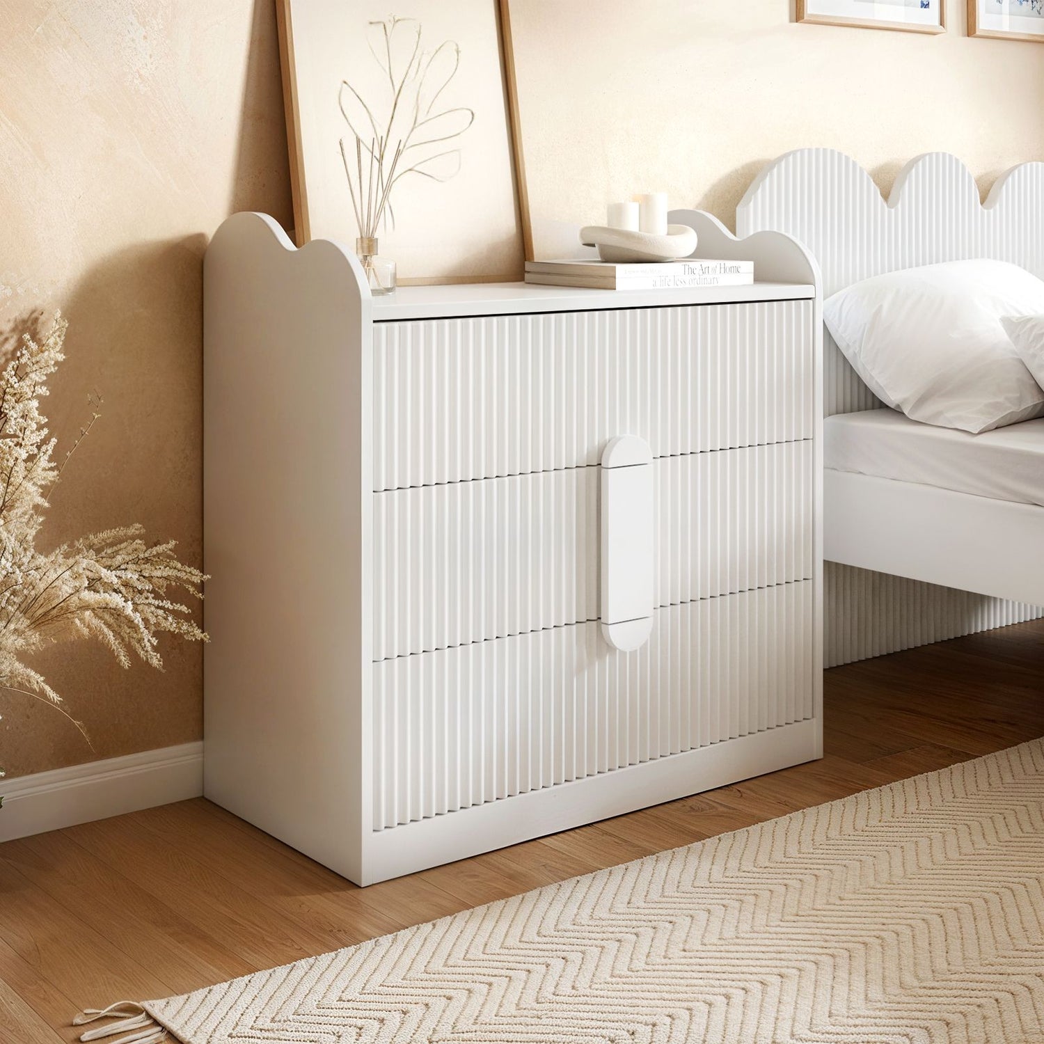 Flair Calista Ribbed Chest of 3 Drawers White