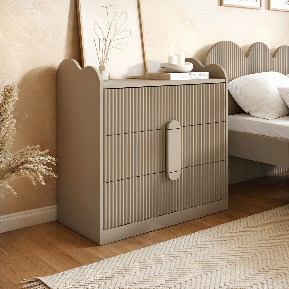 Flair Calista Ribbed Chest of 3 Drawers Taupe
