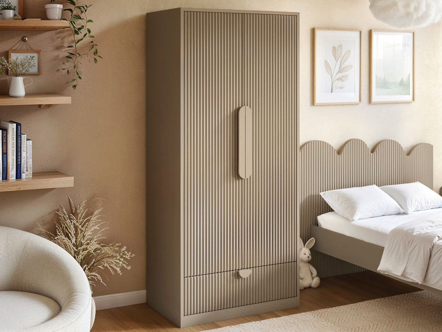 Flair Calista Ribbed Wardrobe 2 Doors with Drawer Taupe