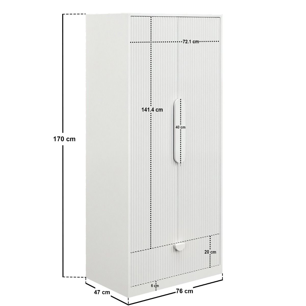 Flair Calista Ribbed Wardrobe 2 Doors with Drawer White