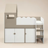 Flair Calista Ribbed House Mid Sleeper Bed with Storage White & Taupe