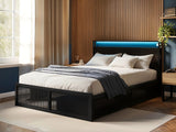 Flair Callan Metal Bed Frame with Storage & LED Black Small Double