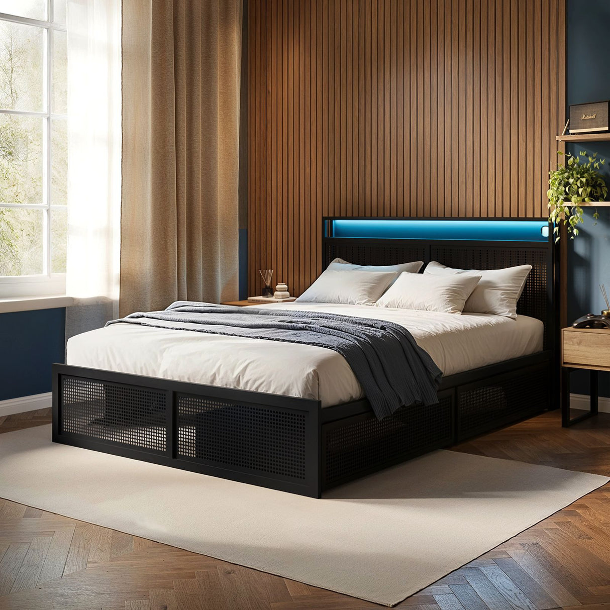 Flair Callan Metal Bed Frame with Storage & LED Black Double