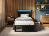 Flair Callan Metal Bed with Storage & LED Black Single