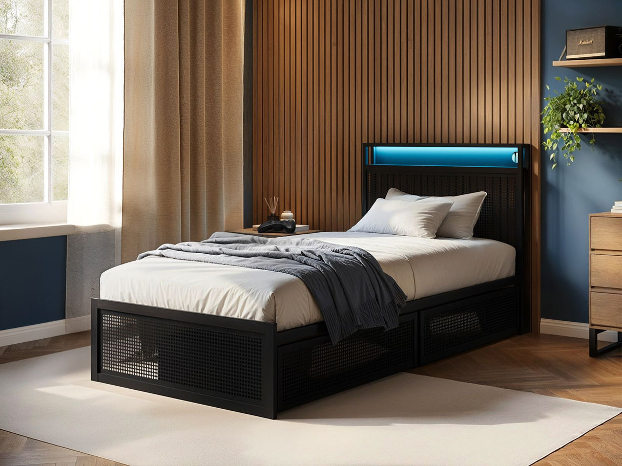 Flair Callan Metal Bed with Storage & LED Black Single