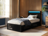 Flair Callan Metal Bed with Storage & LED Black Single