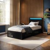 Flair Callan Metal Bed with Storage & LED Black Single