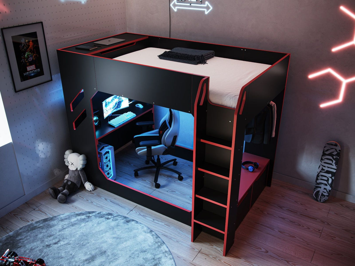 Recoil Shuttle Small Double LED Gaming High Sleeper Black & Red