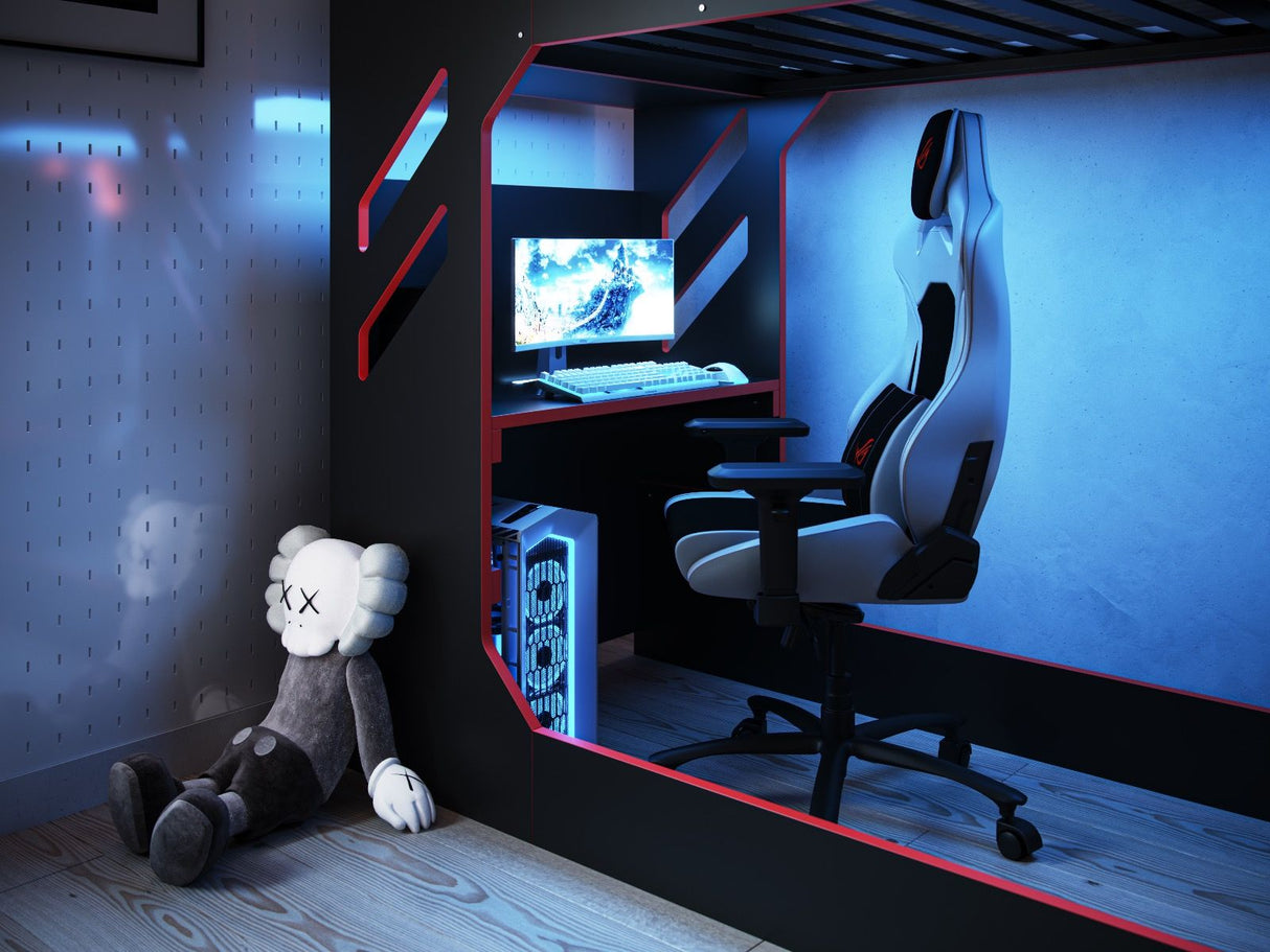 Recoil Shuttle Single LED Gaming High Sleeper Black & Red
