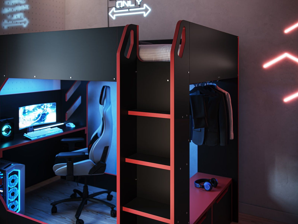 Recoil Shuttle Small Double LED Gaming High Sleeper Black & Red