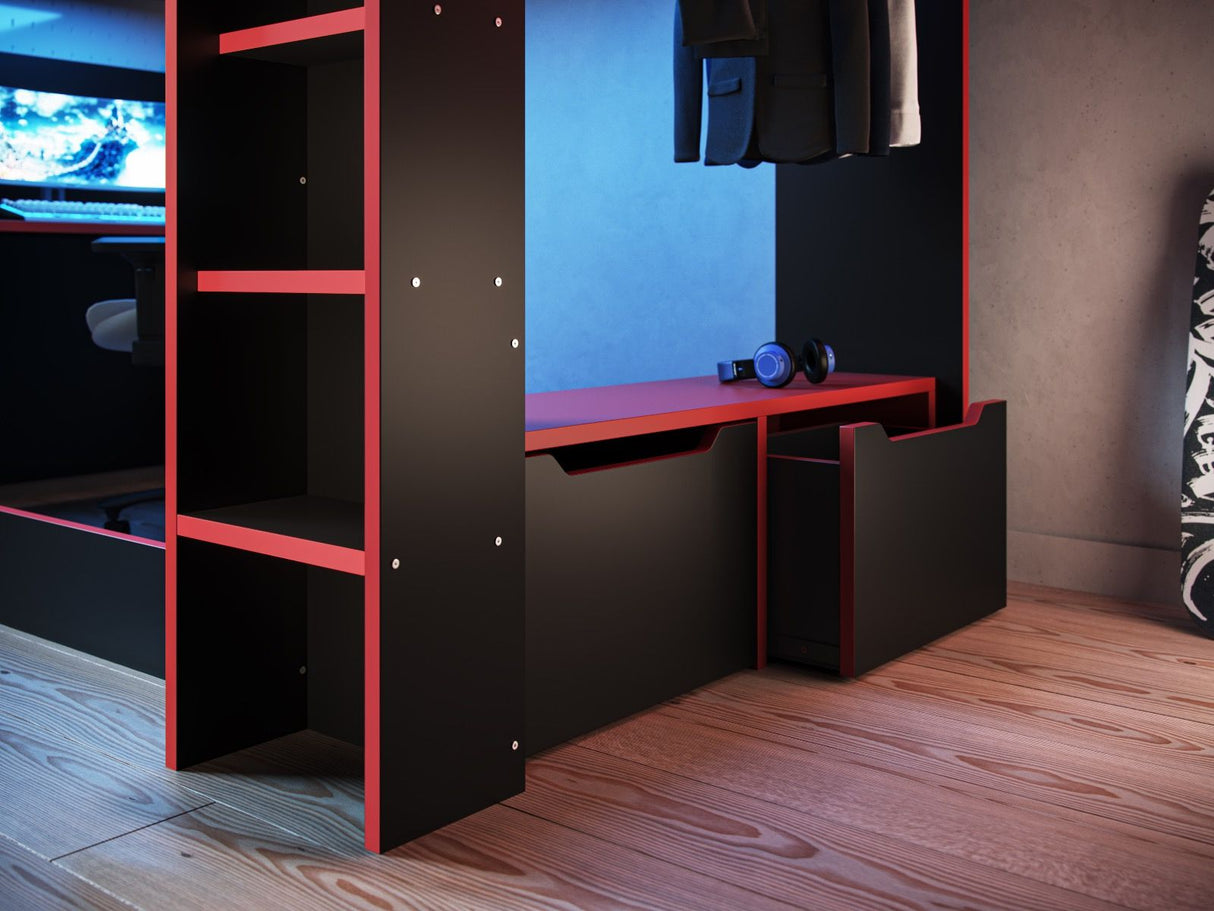 Recoil Shuttle Small Double LED Gaming High Sleeper Black & Red