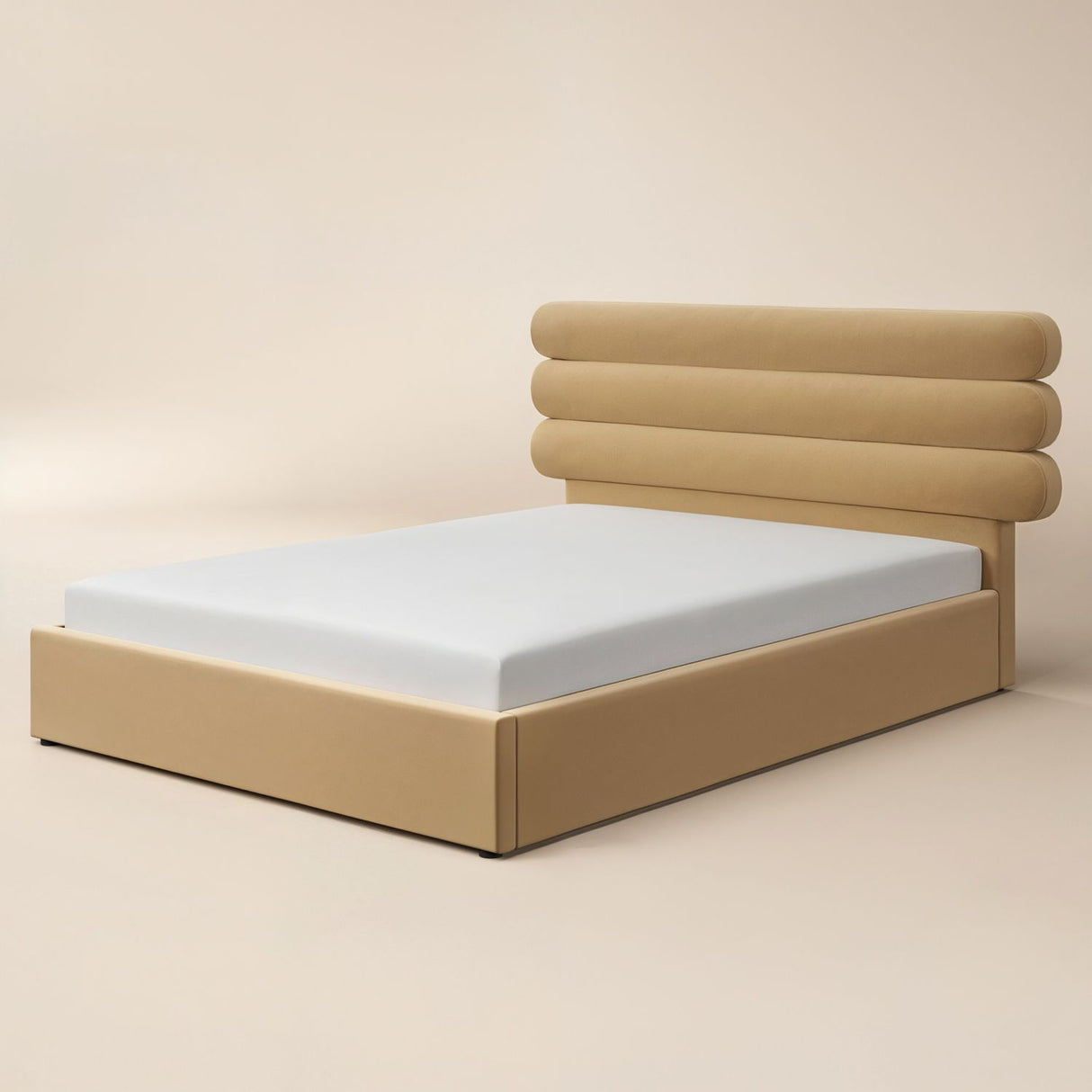 SOLACE+CO Atlas Ottoman Bed Sand Velvet Double