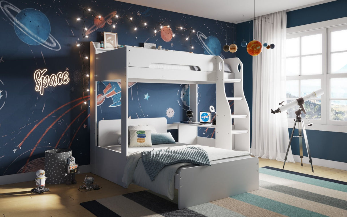 Flair Cosmic L Shaped Triple Bunk Bed White