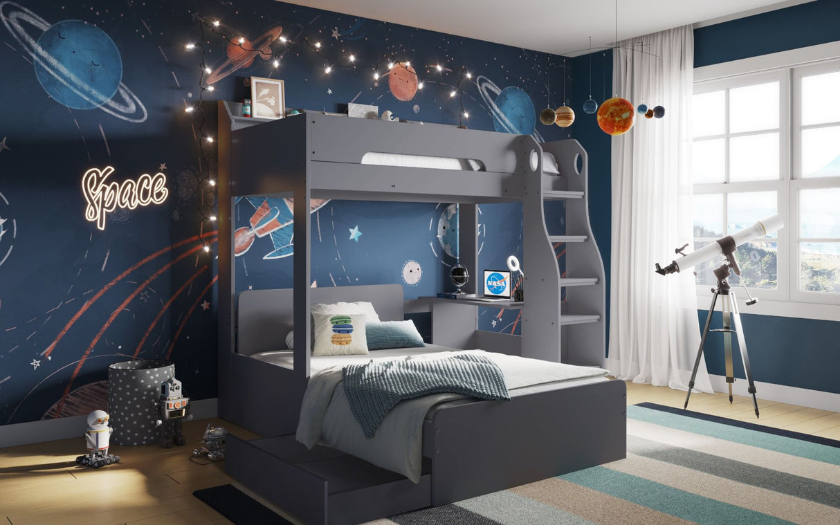 Flair Cosmic L Shaped Triple Bunk Bed Grey