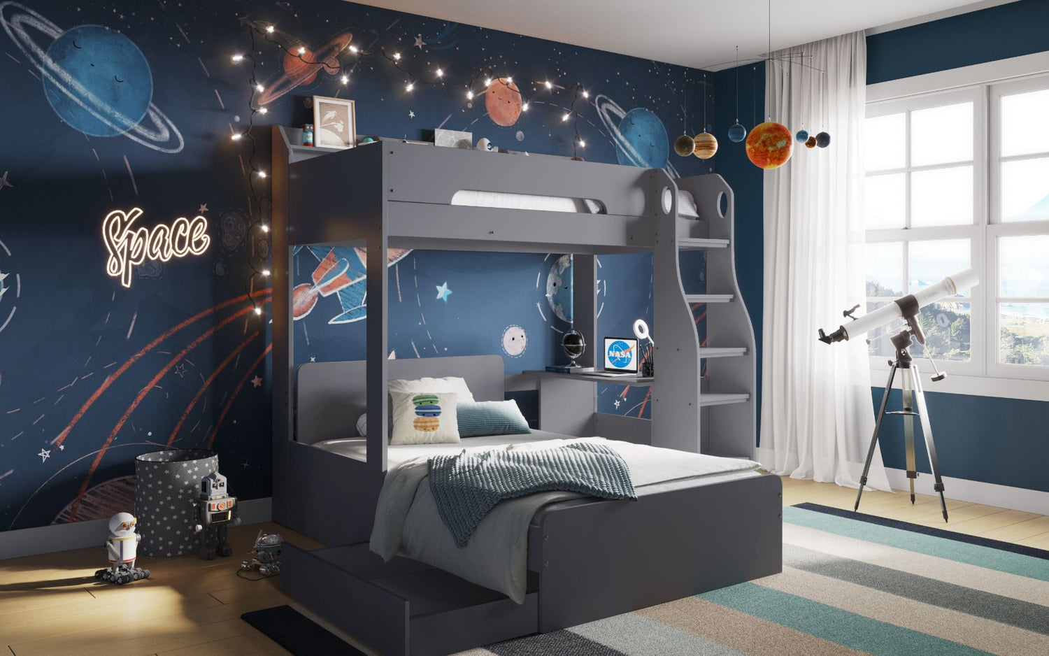Flair Cosmic L Shaped Triple Bunk Bed Grey