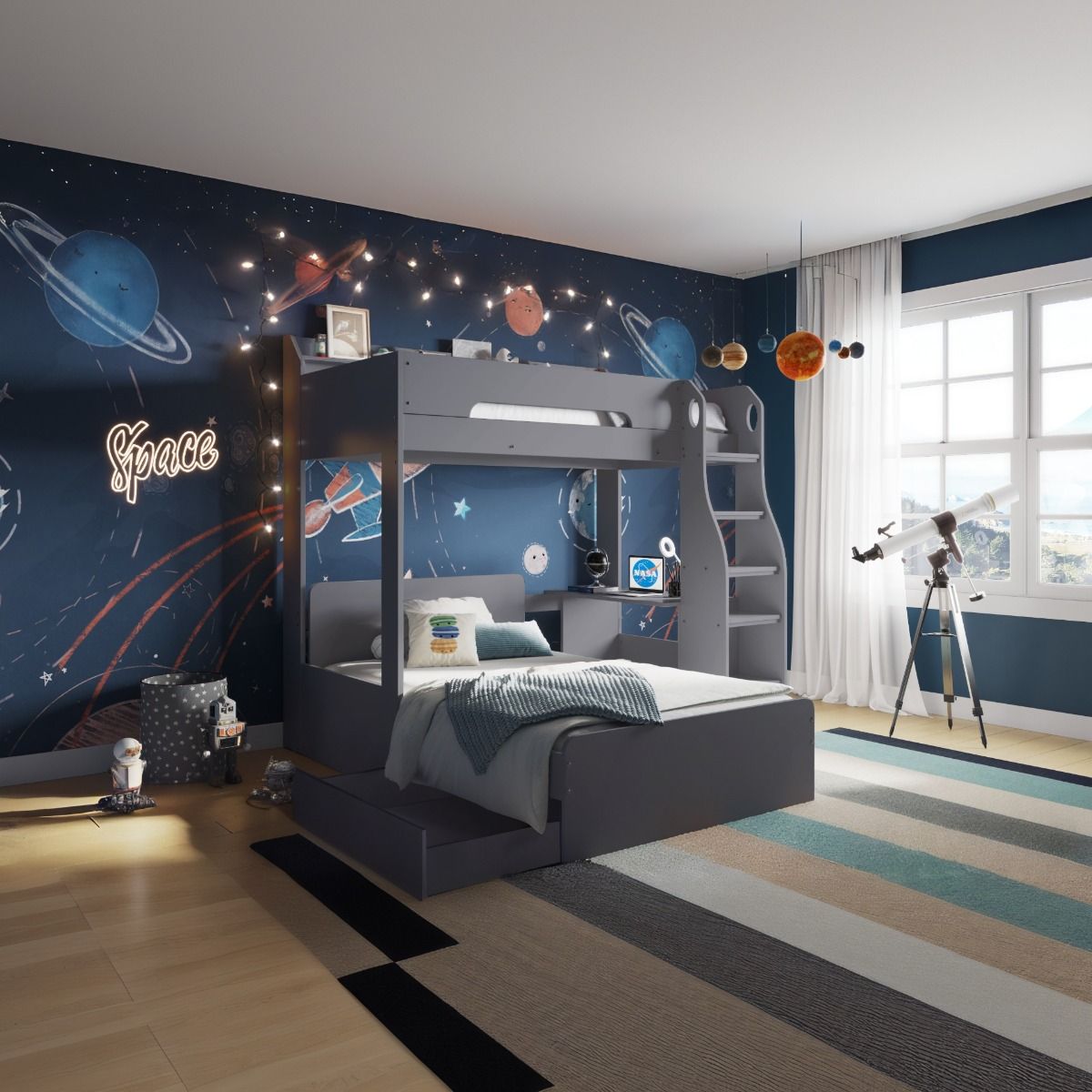 Flair Cosmic L Shaped Triple Bunk Bed Grey