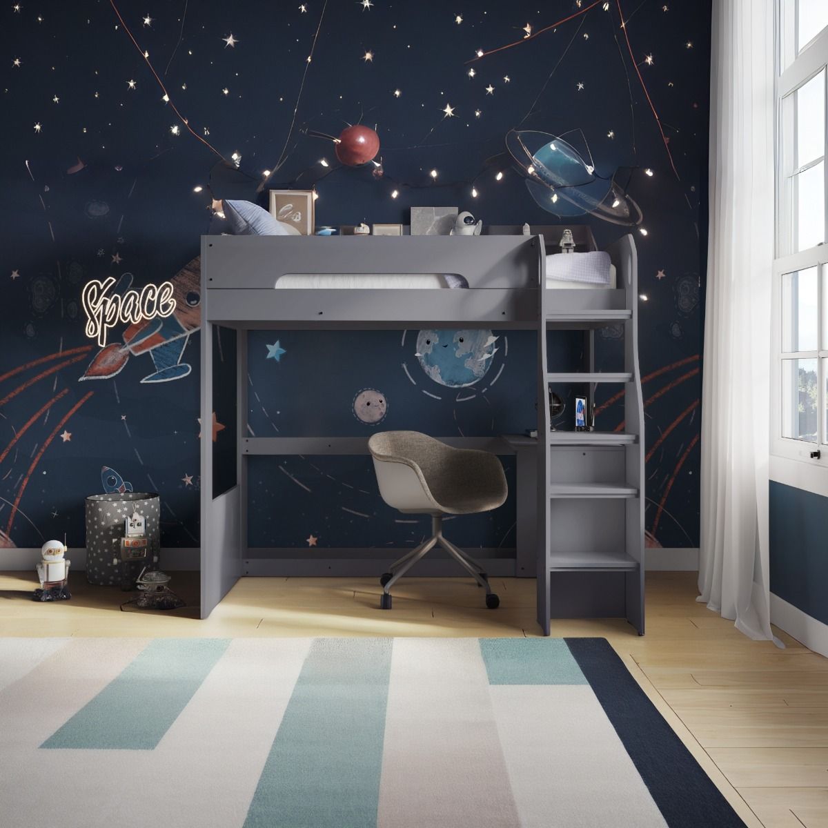 Flair Cosmic High Sleeper with Desk Grey