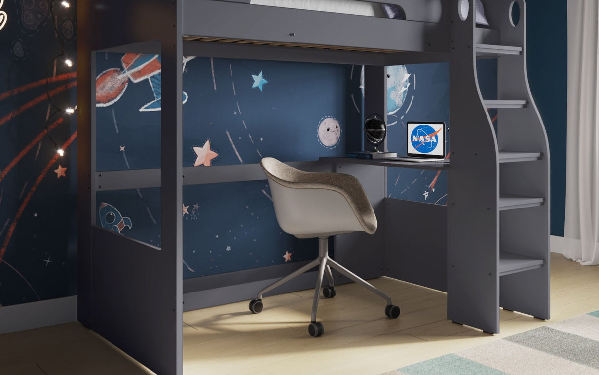 Flair Cosmic High Sleeper with Desk Grey