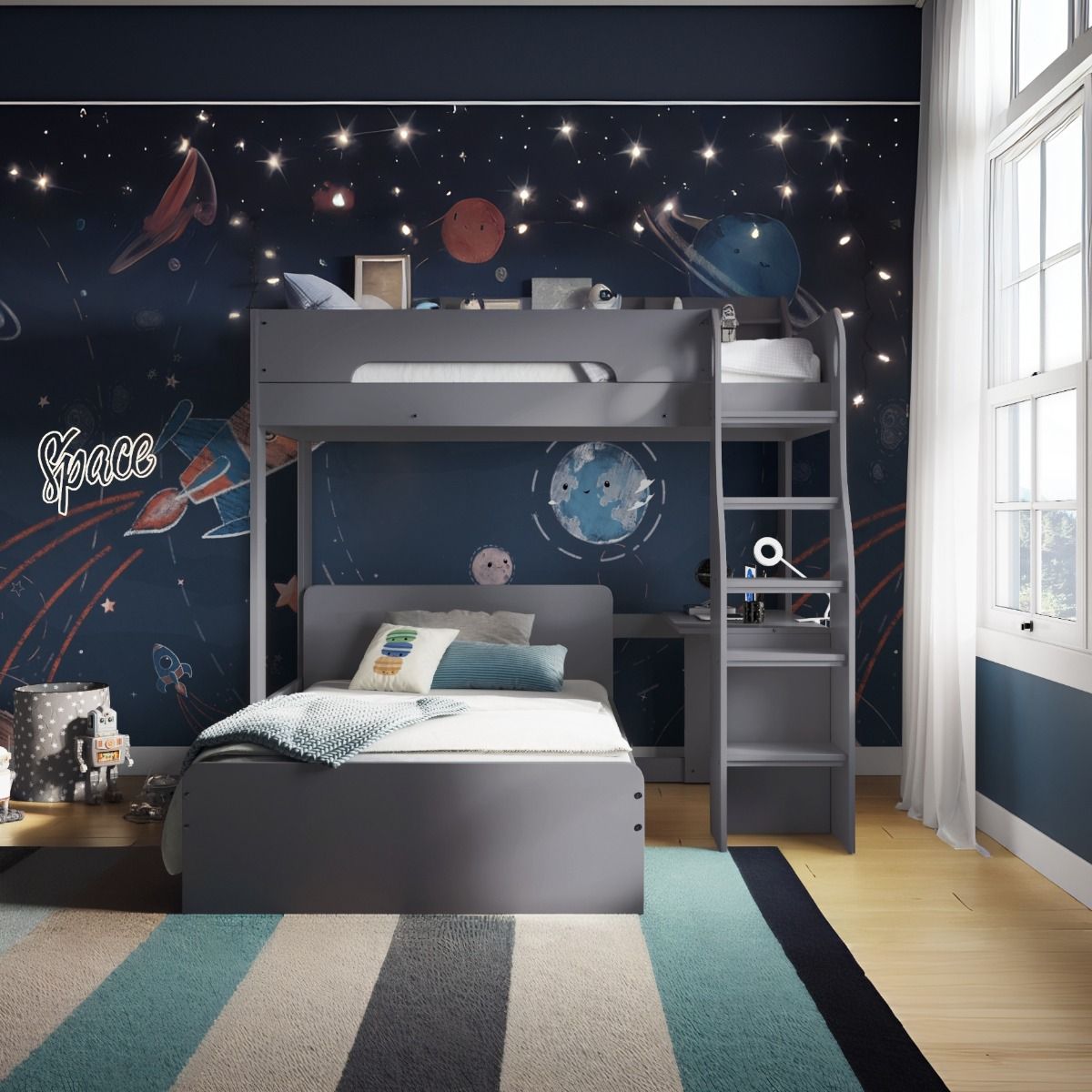 Flair Cosmic L Shaped Triple Bunk Bed Grey