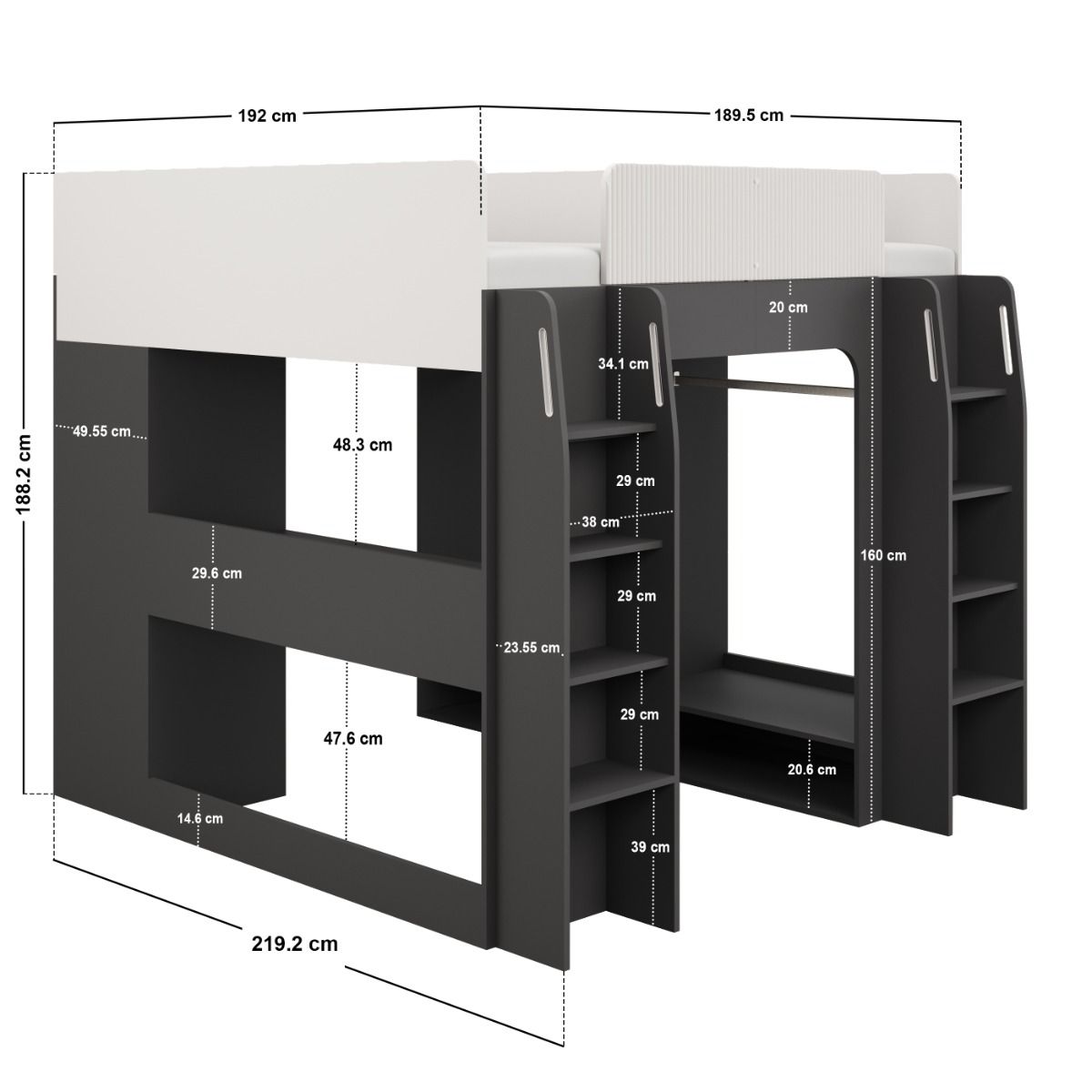 Recoil Dante Twin Gaming High Sleeper with Desk & Wardrobe