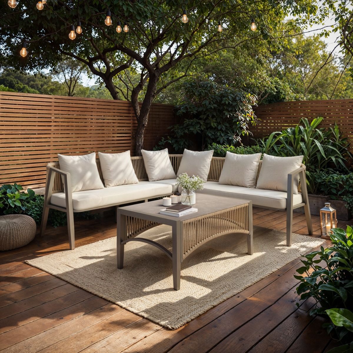 SOLACE+CO Dayton Corner Sofa & Coffee Table Garden Set Beige