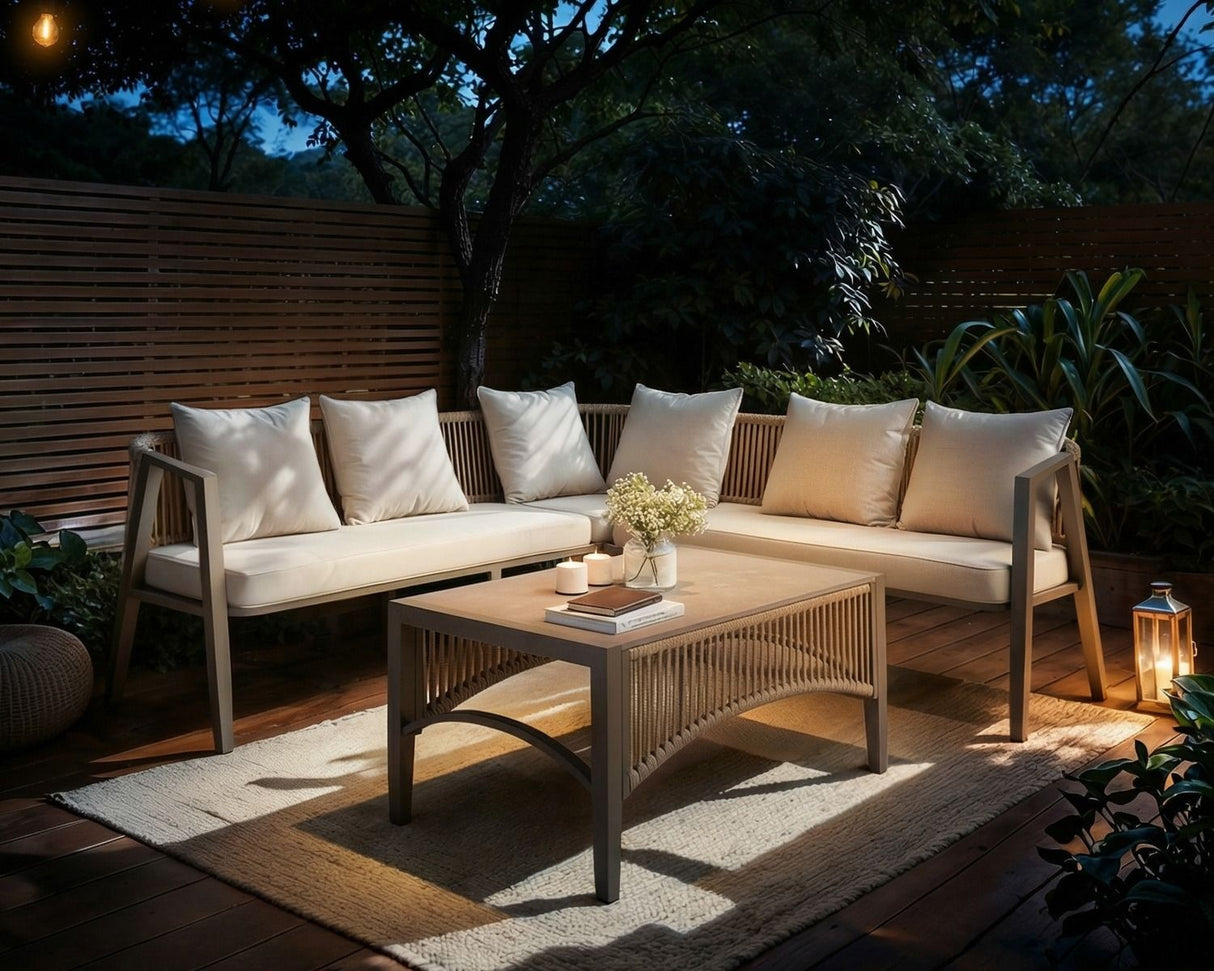 SOLACE+CO Dayton Corner Sofa & Coffee Table Garden Set Beige