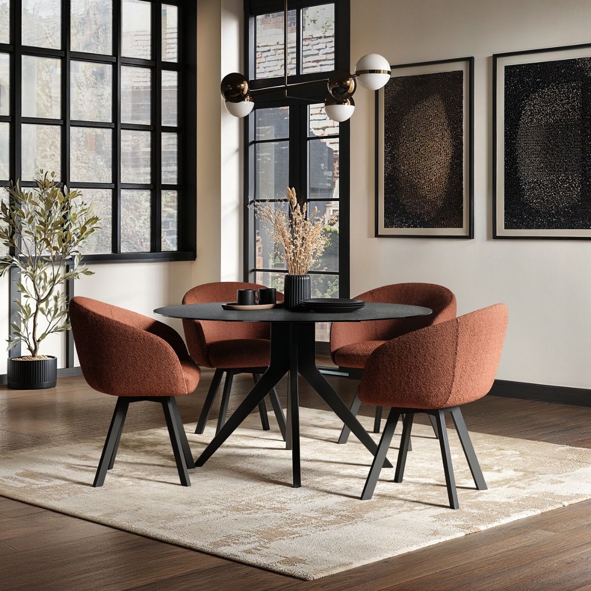 SOLACE+CO Emil Round Mottled Glass Dining Table with Vito Chairs Set of 4