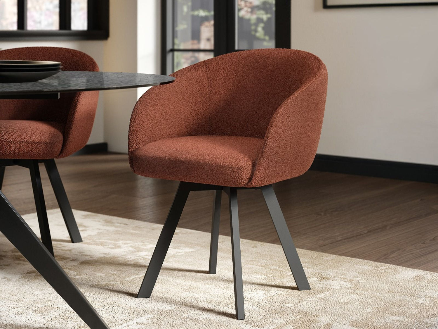 SOLACE+CO Emil Round Mottled Glass Dining Table with Vito Chairs Set of 4