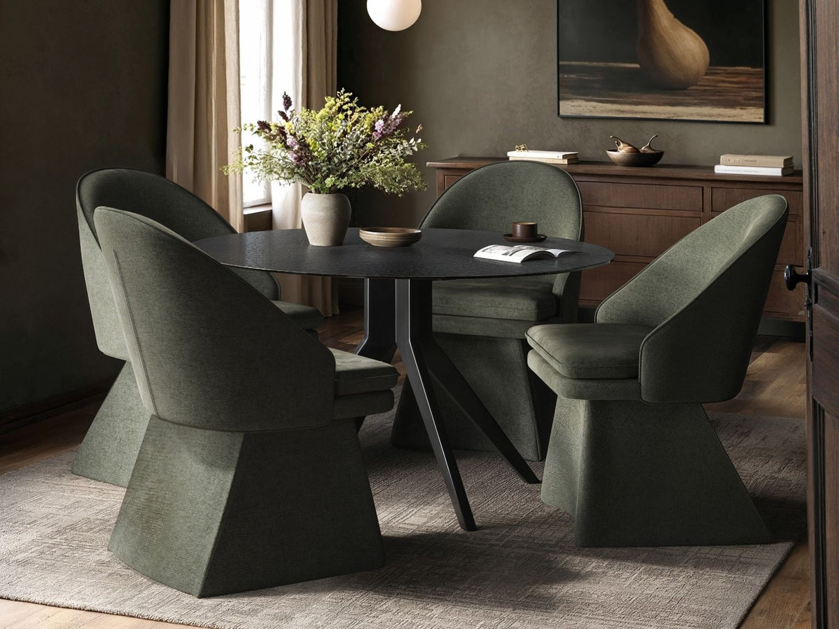 SOLACE+CO Emil Round Mottled Glass Dining Table with Aiko Chairs Set of 4