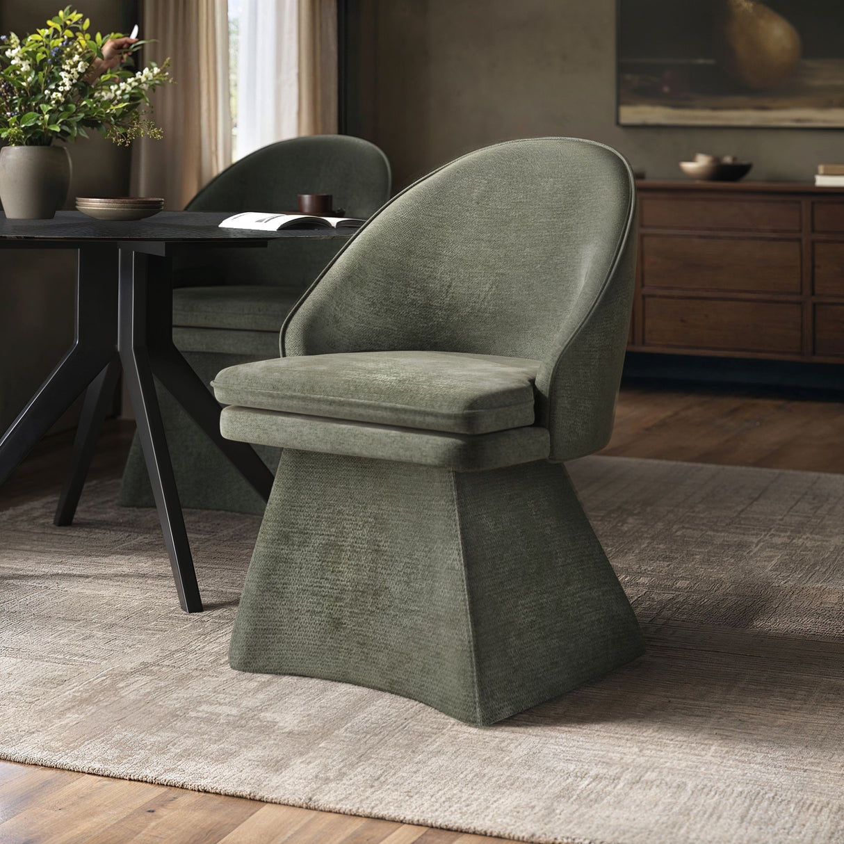 SOLACE+CO Aiko Dining Chair Green Chenille