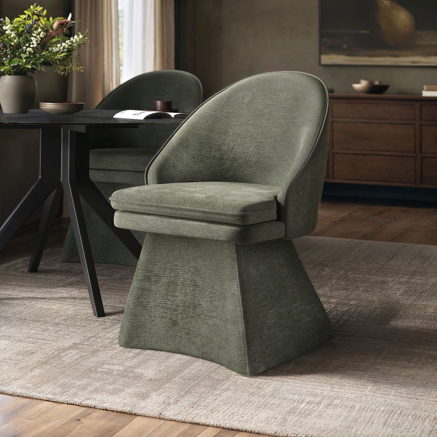 SOLACE+CO Aiko Dining Chair Green Chenille