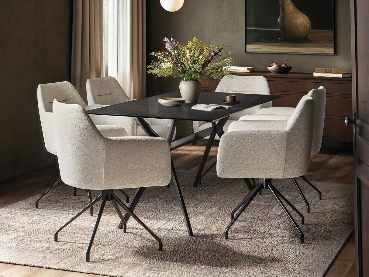 SOLACE+CO Emil Mottled Glass Dining Table with Isla Chairs Set of 6