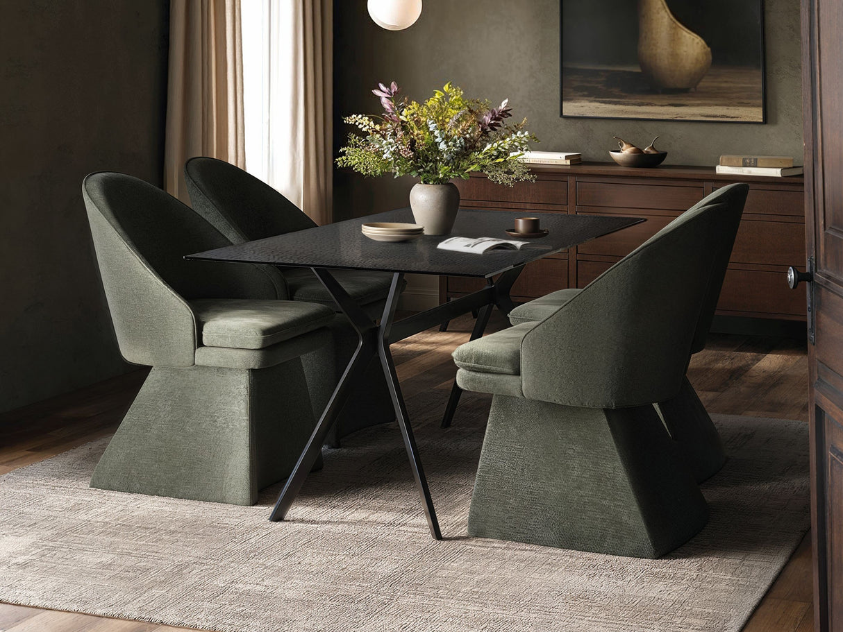 SOLACE+CO Emil Mottled Glass Dining Table with Aiko Chairs Set of 4