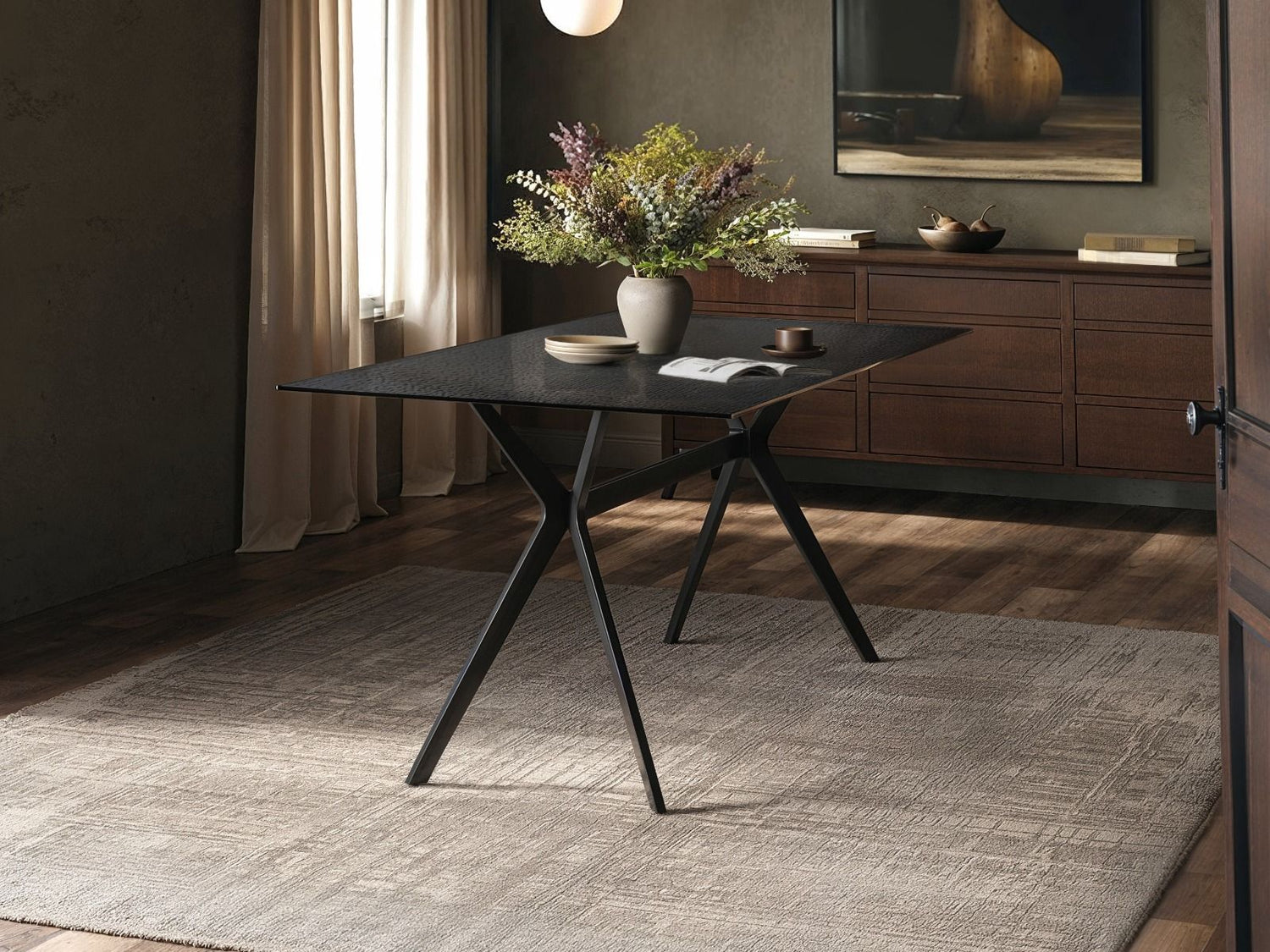 SOLACE+CO Emil Black Mottled Glass Rectangular Dining Table