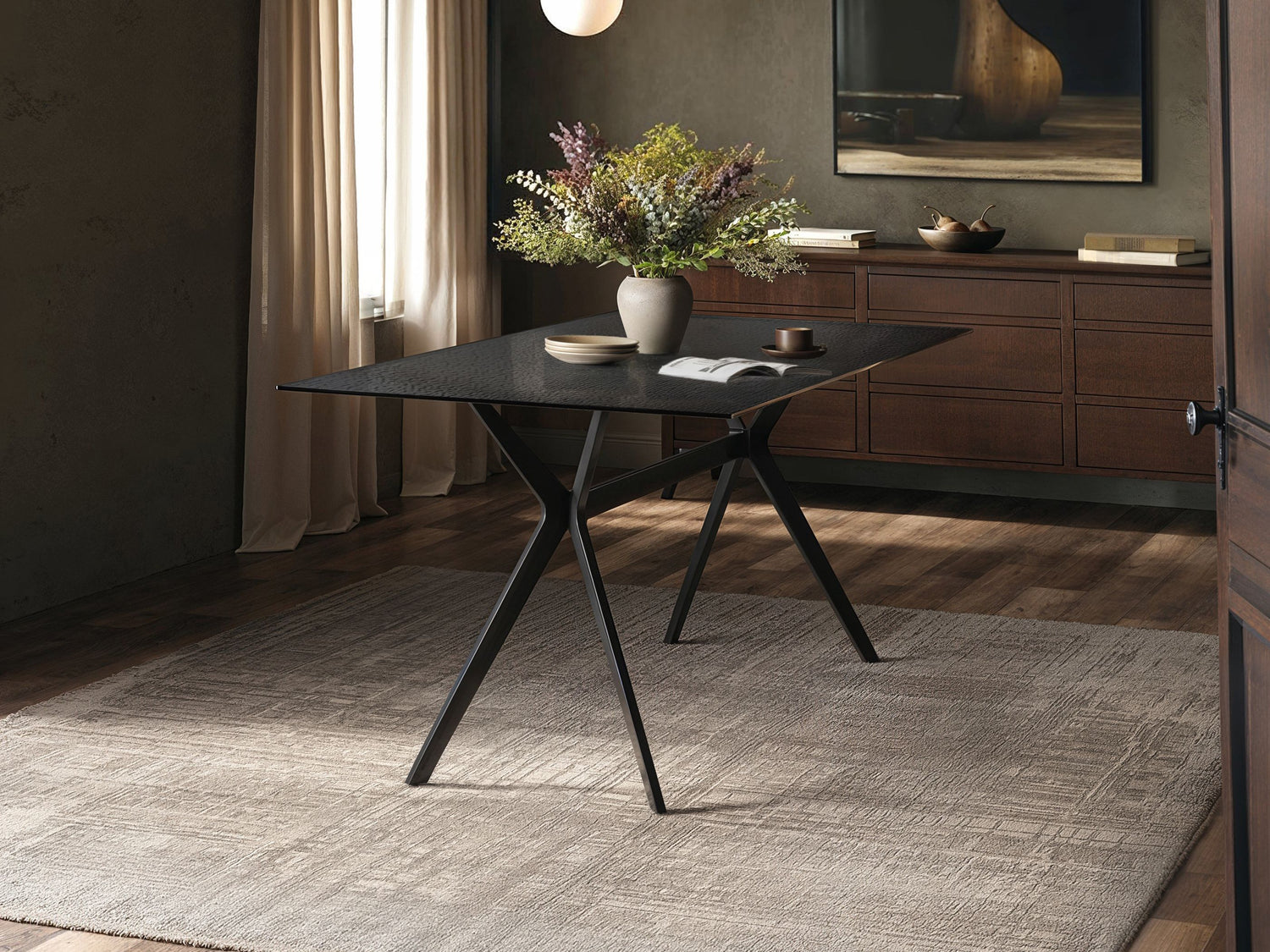 SOLACE+CO Emil Mottled Glass Dining Table with Aiko Chairs Set of 6