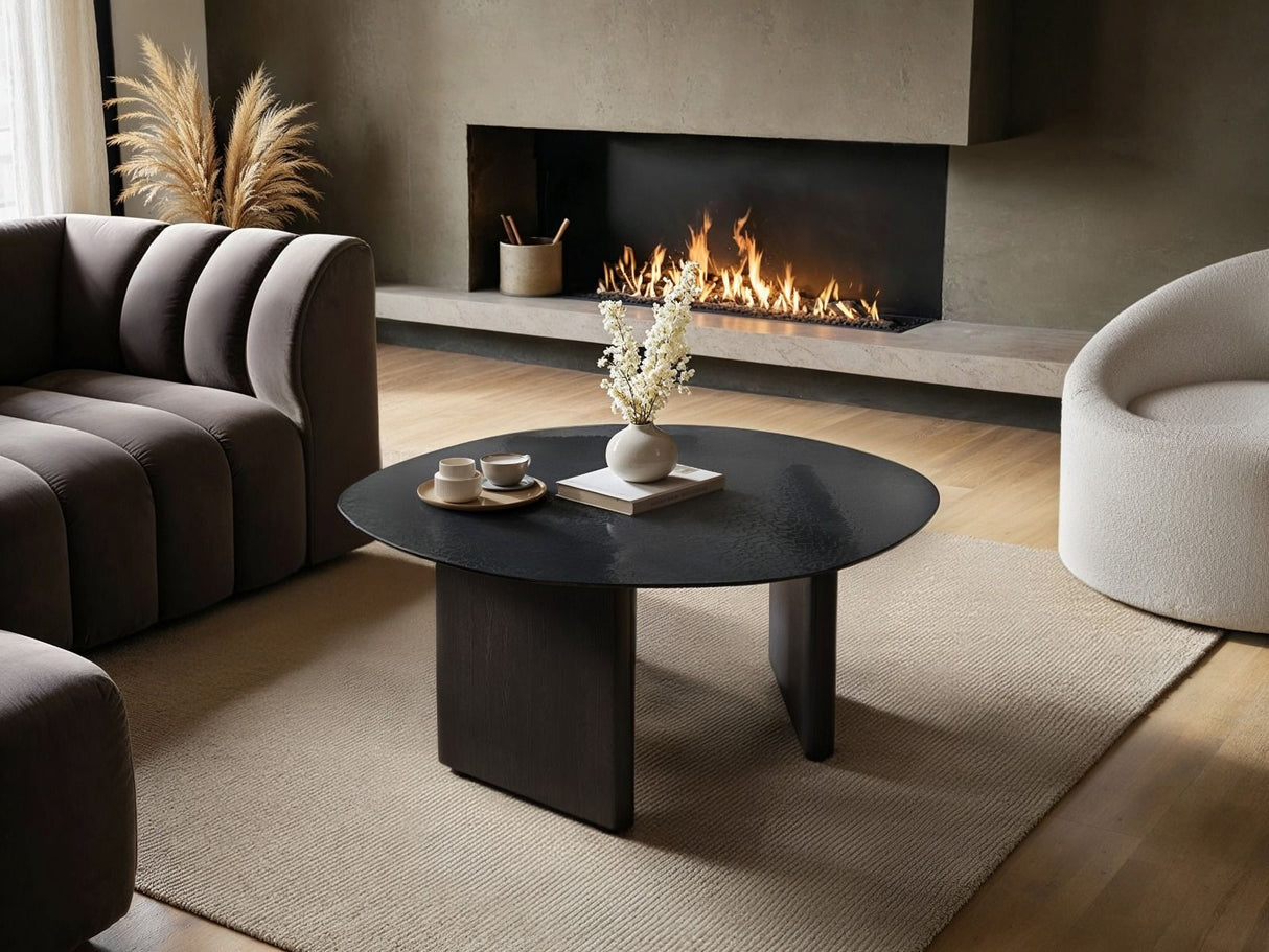 SOLACE+CO Emil Black Glass Round Coffee Table