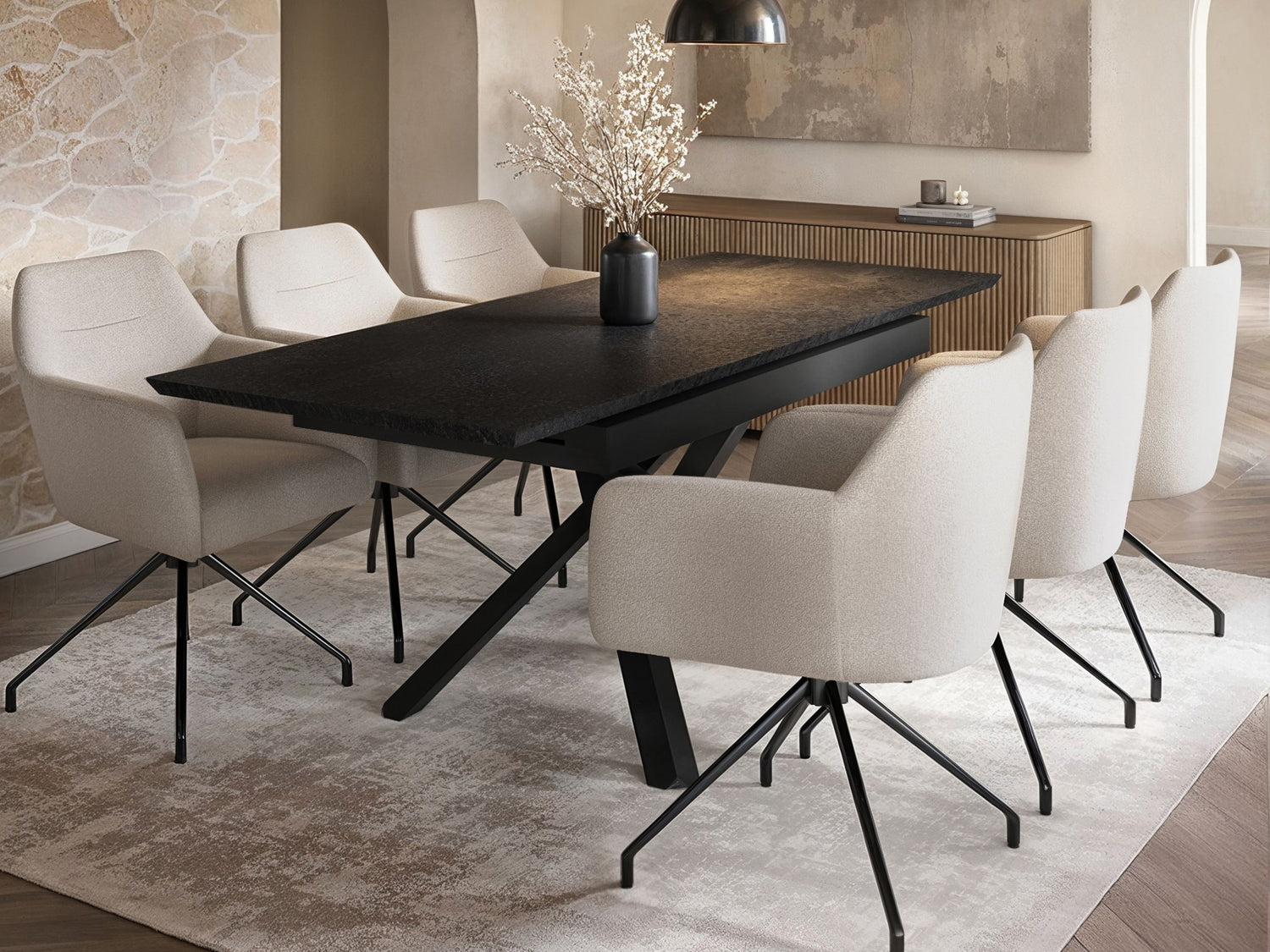 SOLACE+CO Isla Swivel Dining Chair Set of 2 Cream Boucle