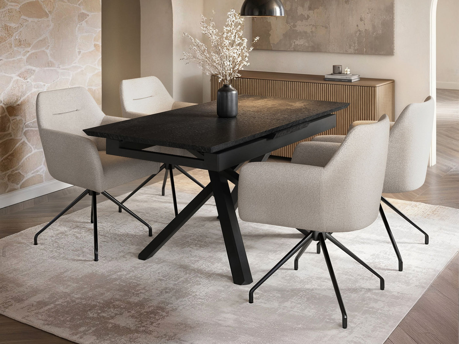 SOLACE+CO Isla Swivel Dining Chair Set of 2 Cream Boucle