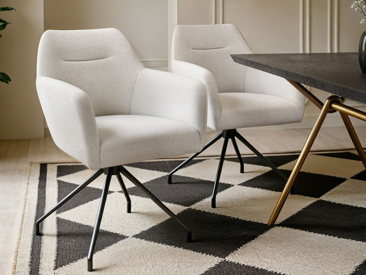 SOLACE+CO Lexi Dining Table with 4 Isla Swivel Dining Chairs Cream Boucle