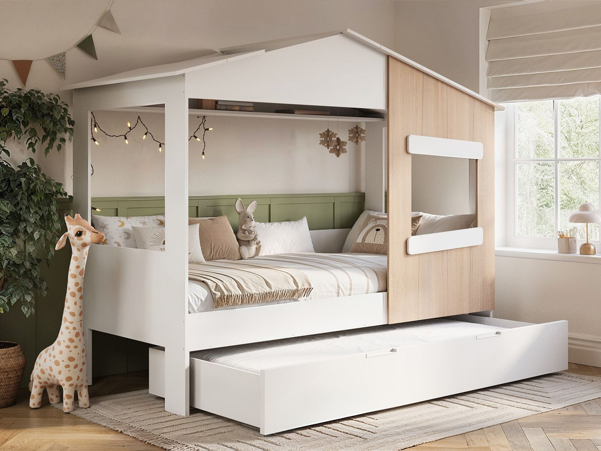 Flair Dreamland House Bed with Trundle White & Oak