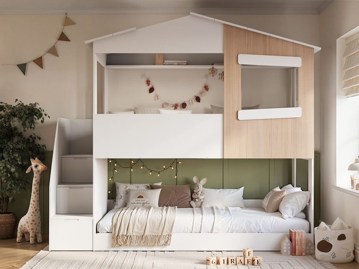 Flair Dreamland House Staircase Bunk White & Oak