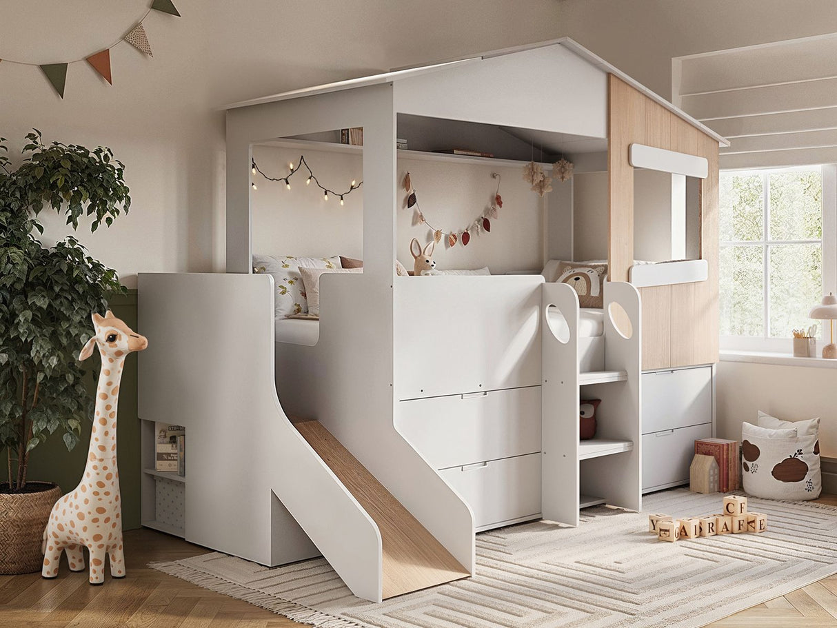 Flair Dreamland House Mid Sleeper with Slide & Storage White