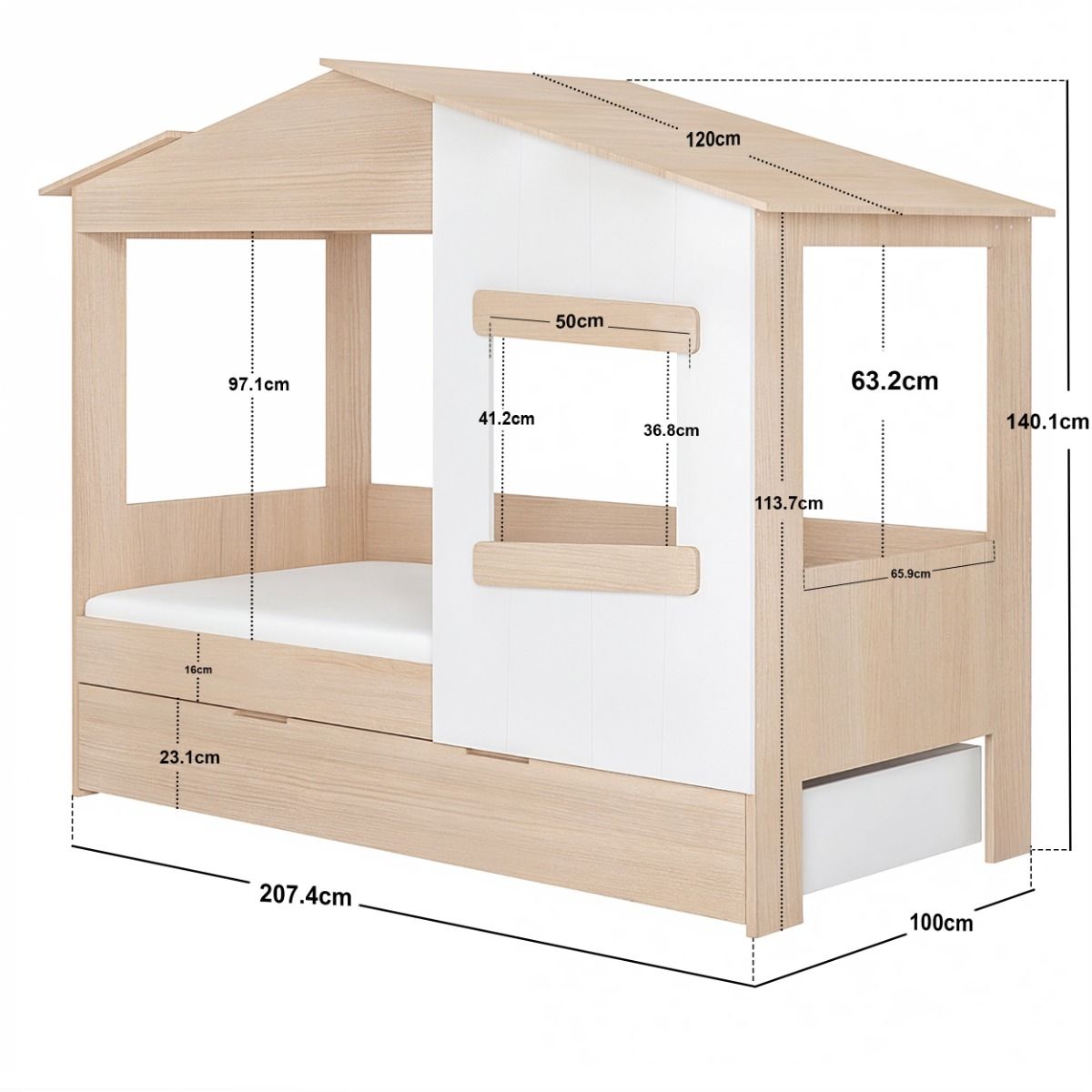 Flair Dreamland House Bed with Trundle White & Oak